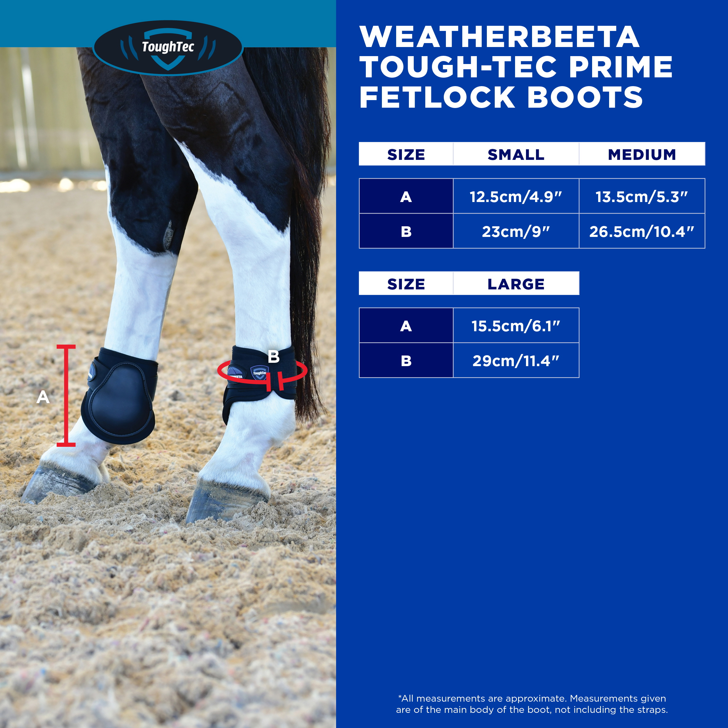 2025 WeatherBeeta Tough-Tec Prime Fetlock Boots  Size Chart